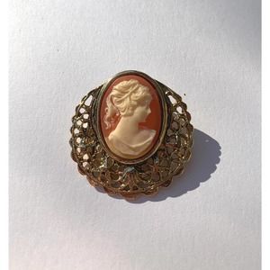 17 Vintage Cameo Gold Broach | Cameo Brooch | Vintage Steampunk Jewelry
